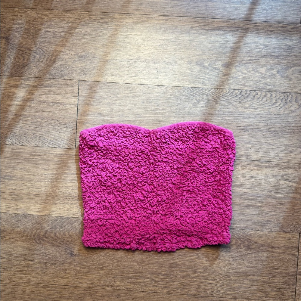 Free People Fuchsia Textured Strapless Top